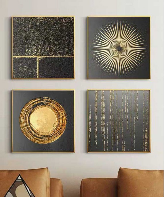 Gold Frame 60*60 Cm 3D Effect Gray And Gold Crytsall Porsalein Painting 
